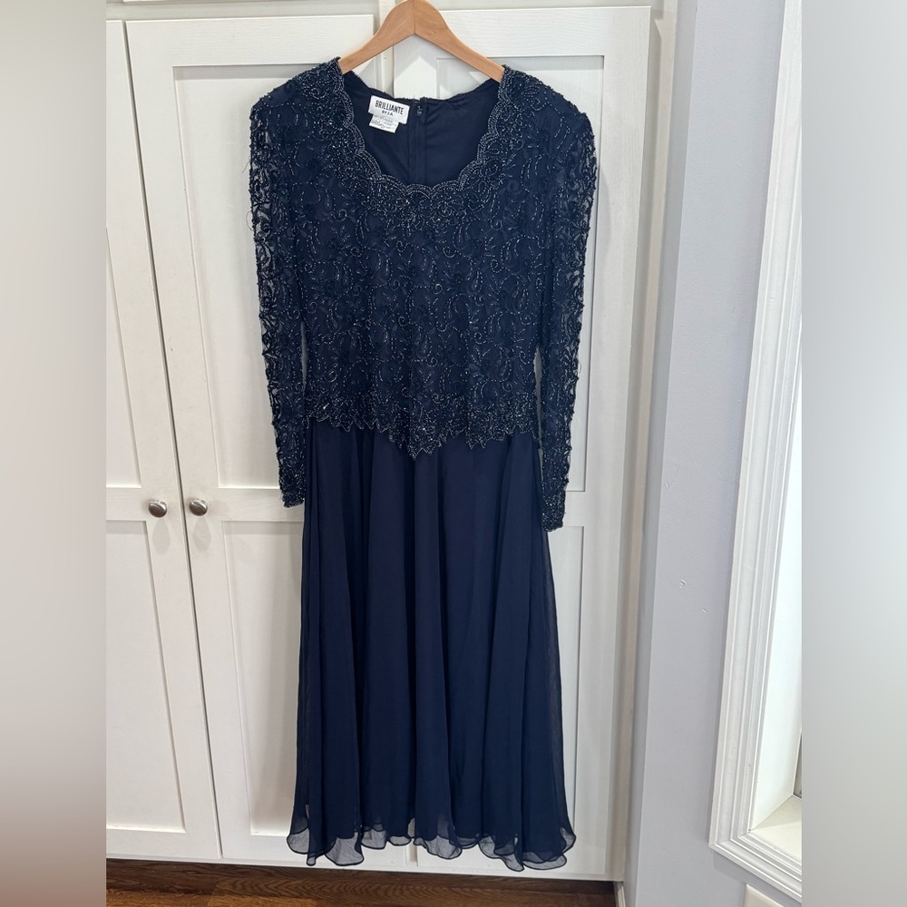 Elegant Long Sleeve Navy Lace Dress
